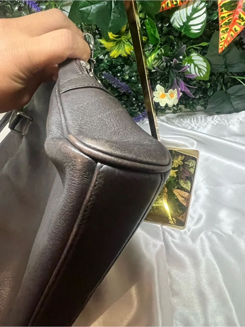MCM Dark Brown Leather Briefcase with Shoulder Strap